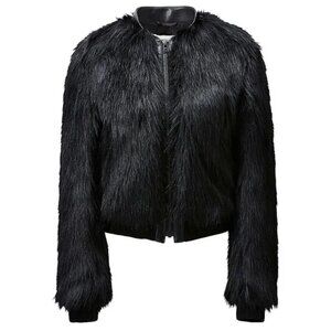 Carine Roitfeld Uniqlo Black Faux Fur Bomber Jacket MED FW16